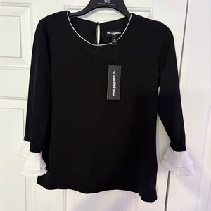 Karl Lagerfeld Black Blouse with White Trim
